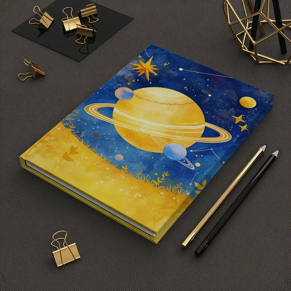 Watercolor Saturn Planet Blue Starry Sky – Notebooks
