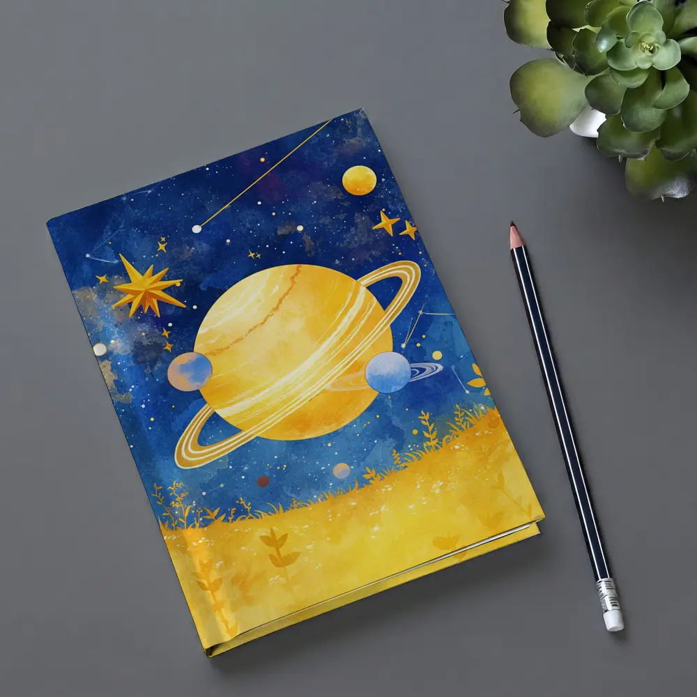 Watercolor Saturn Planet Blue Starry Sky – Notebooks