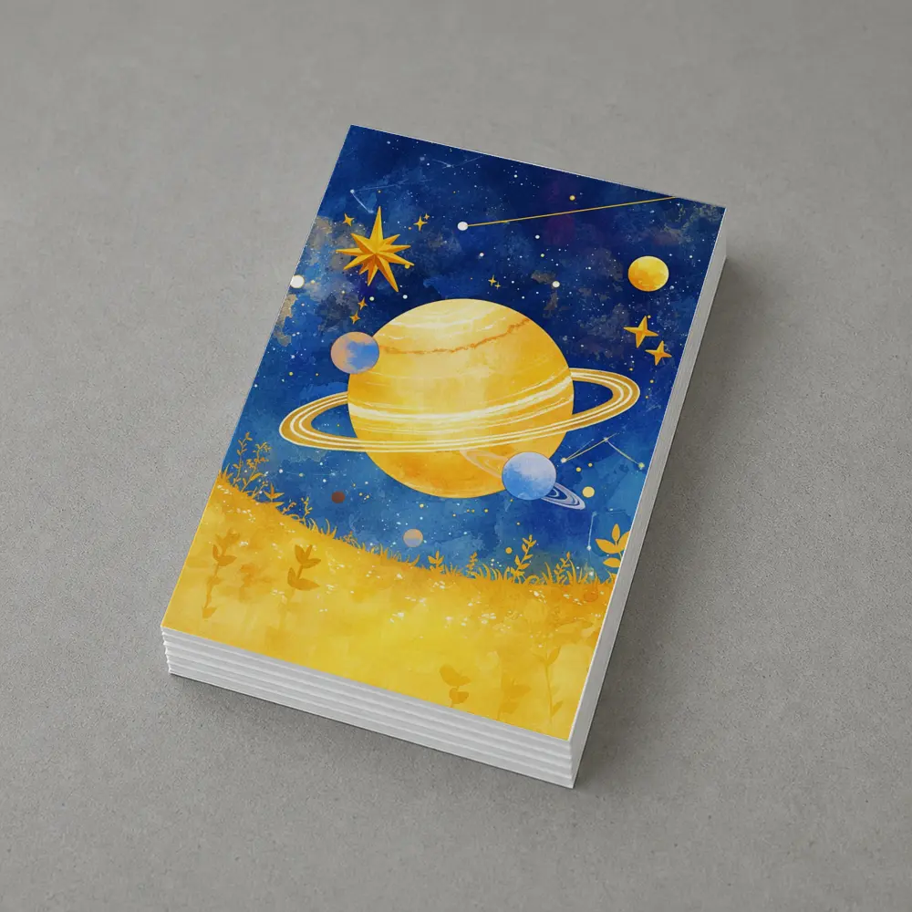 Watercolor Saturn Planet Blue Starry Sky – Postcards