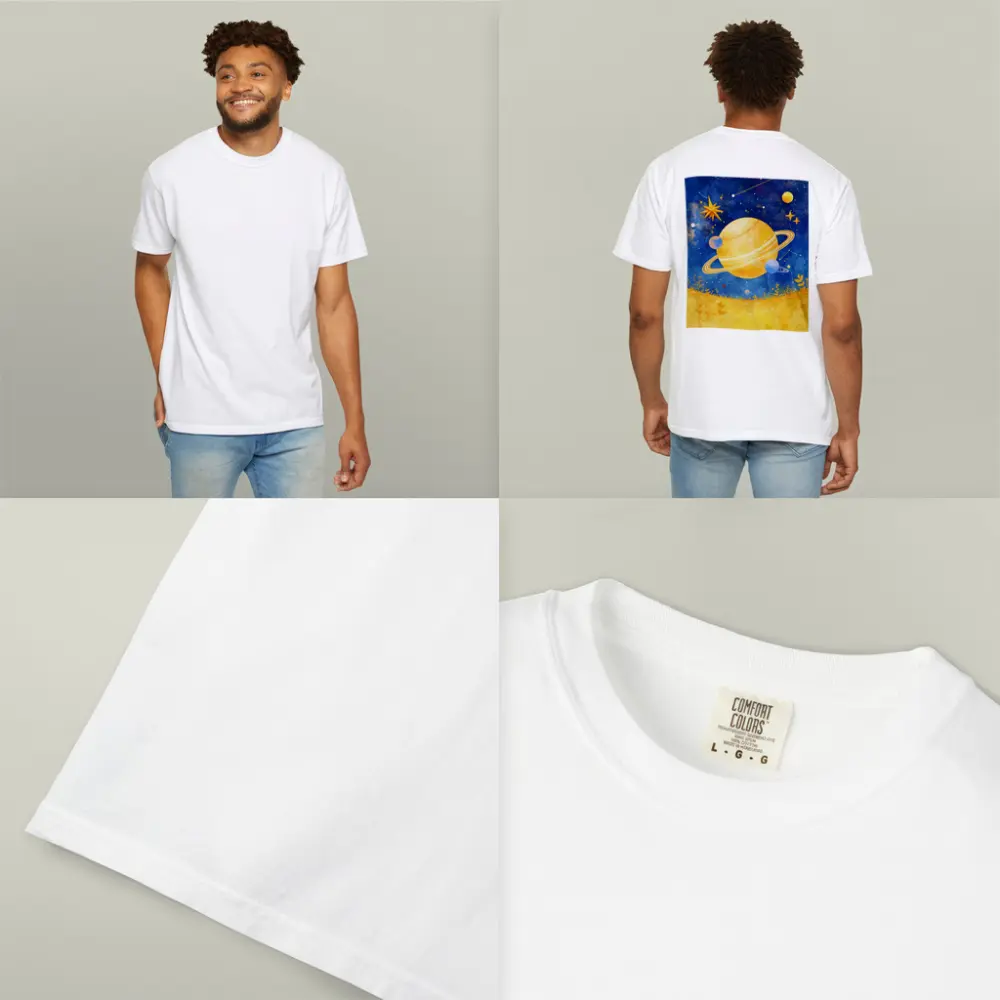 Watercolor Saturn Planet Blue Starry Sky – T-Shirts