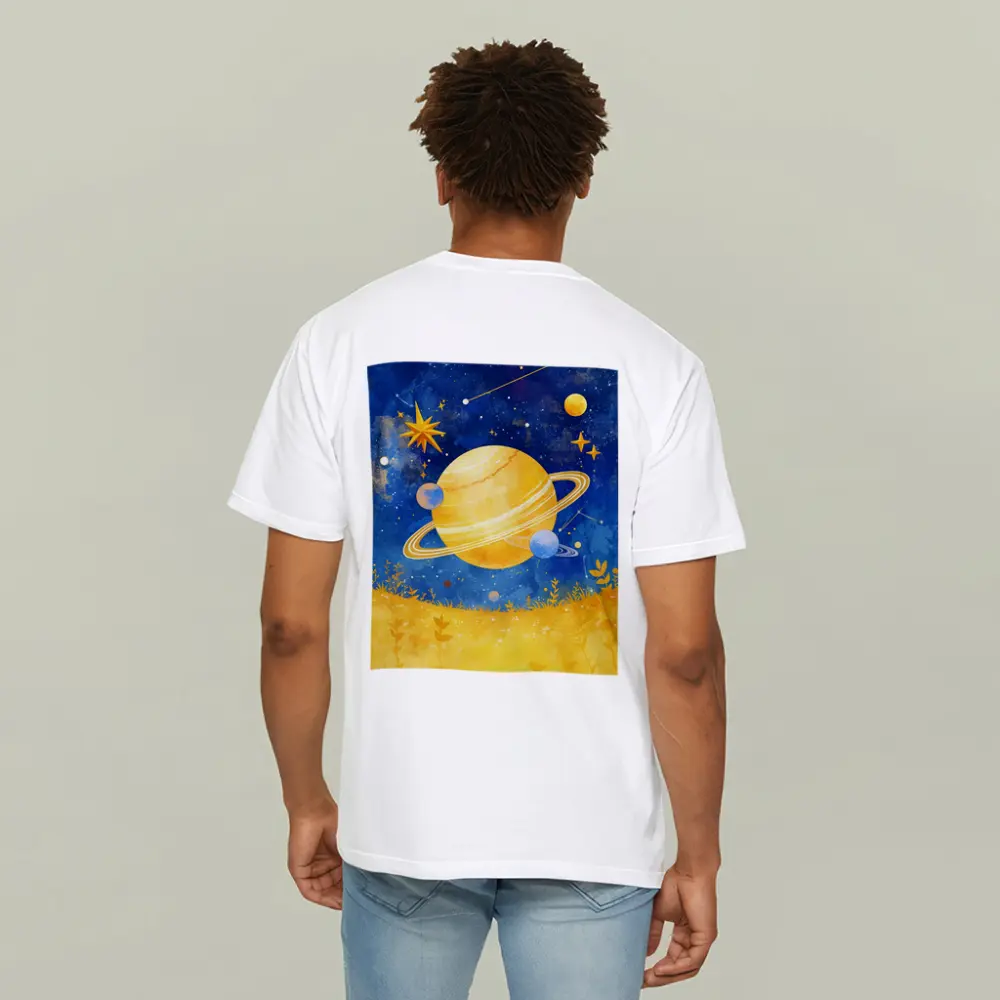 Watercolor Saturn Planet Blue Starry Sky – T-Shirts