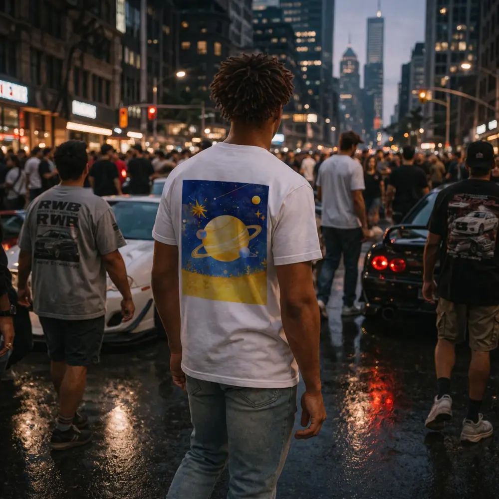 Watercolor Saturn Planet Blue Starry Sky – T-Shirts