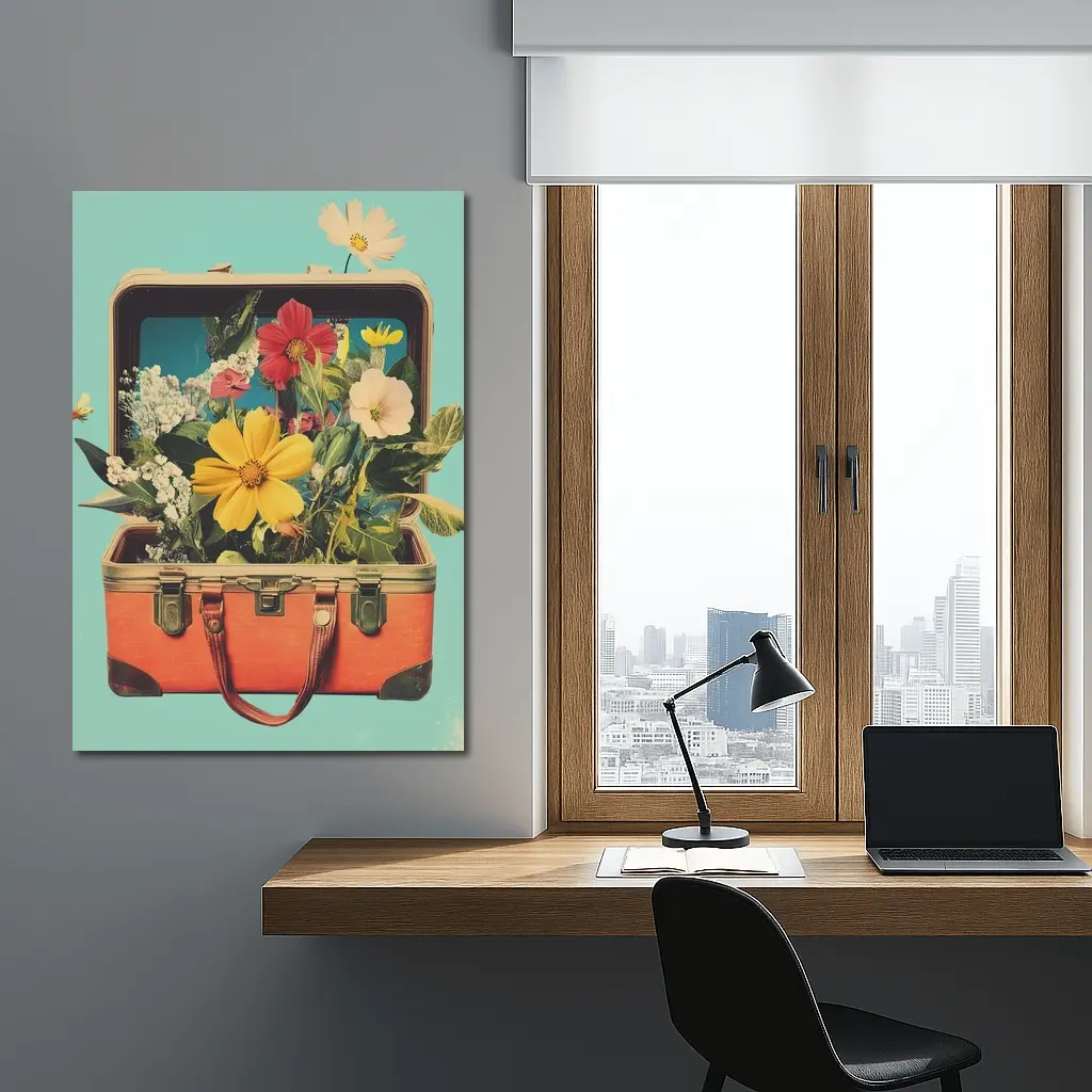 Vintage Suitcase Overflowing With Mixed Flowers – Wall Art
