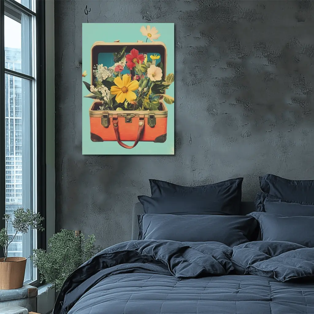Vintage Suitcase Overflowing With Mixed Flowers – Wall Art