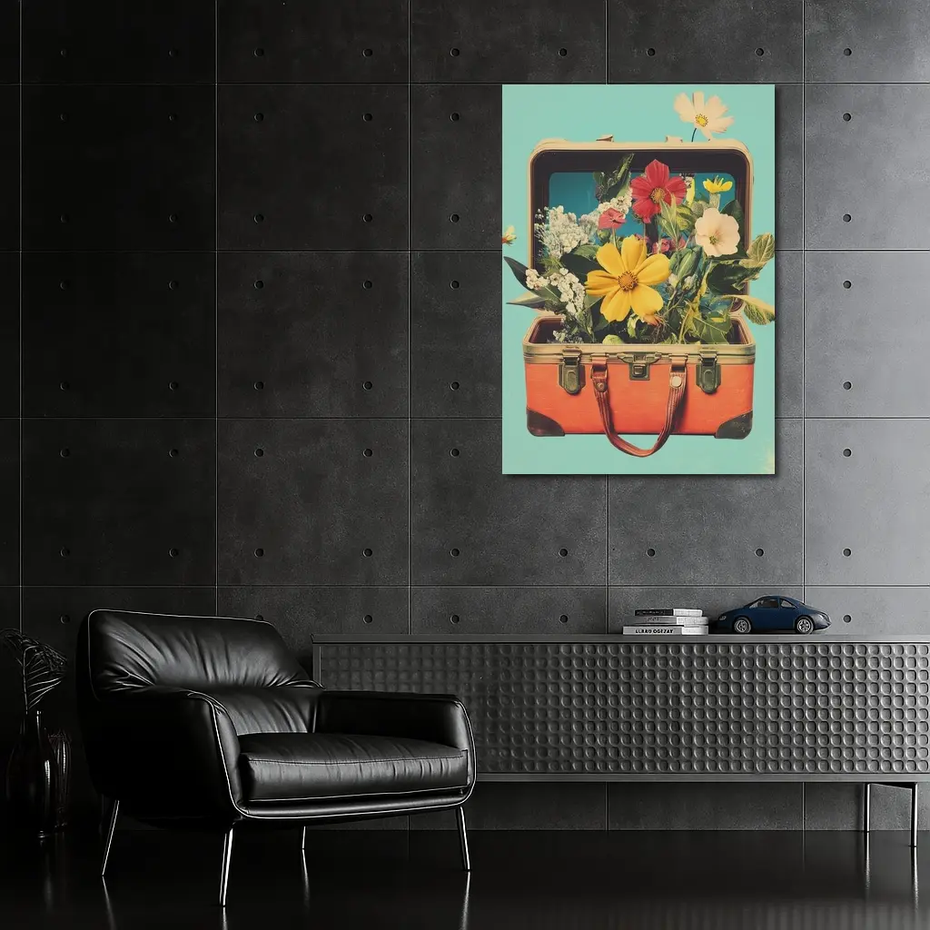 Vintage Suitcase Overflowing With Mixed Flowers – Wall Art