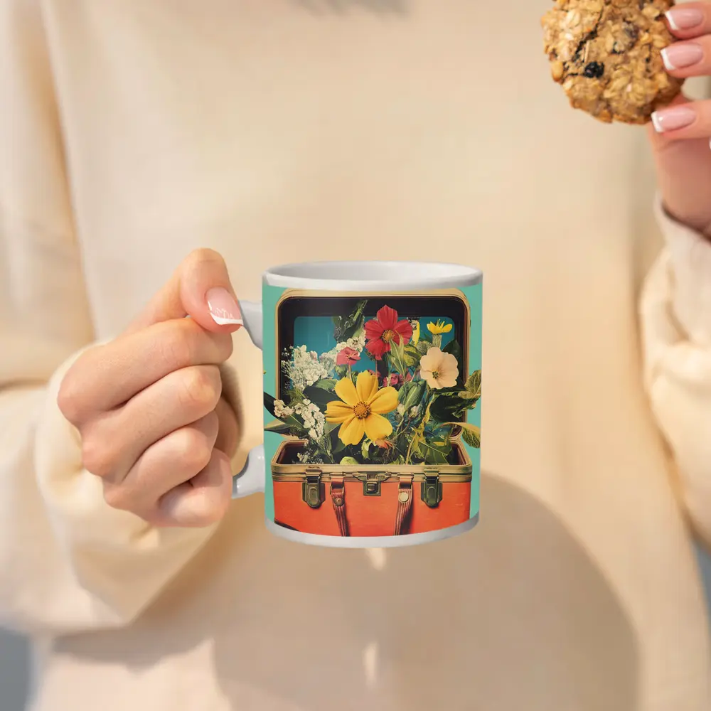 Vintage Suitcase Overflowing With Mixed Flowers – Mugs