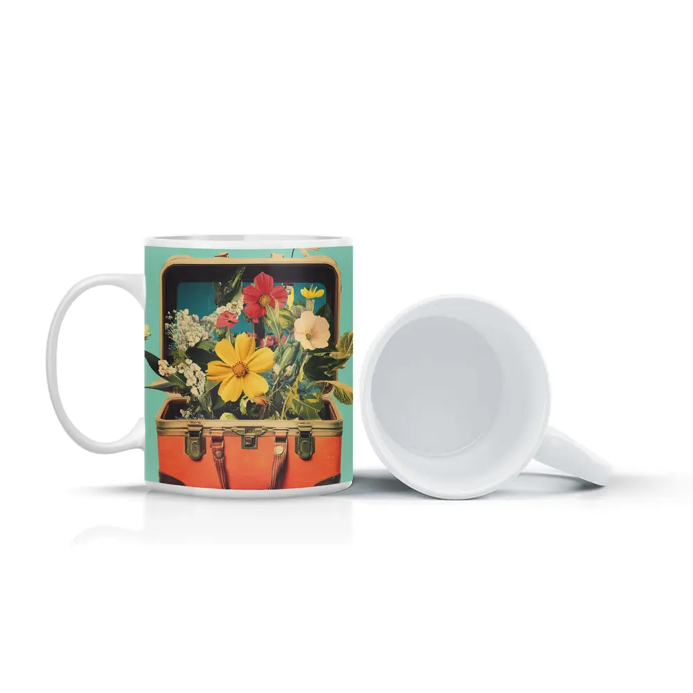 Vintage Suitcase Overflowing With Mixed Flowers – Mugs