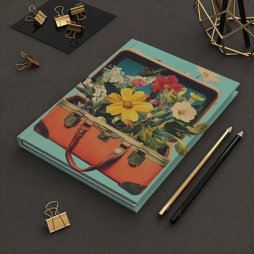 Vintage Suitcase Overflowing With Mixed Flowers – Notebooks