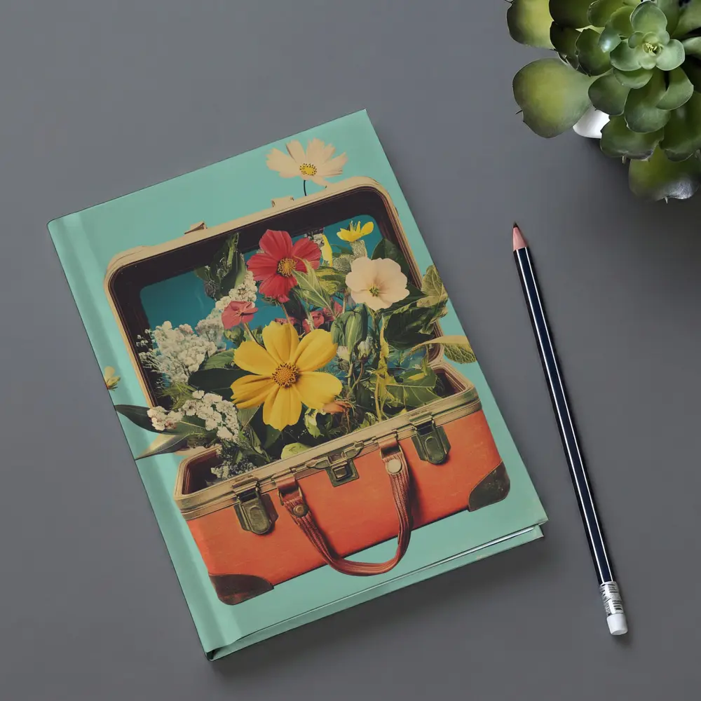 Vintage Suitcase Overflowing With Mixed Flowers – Notebooks