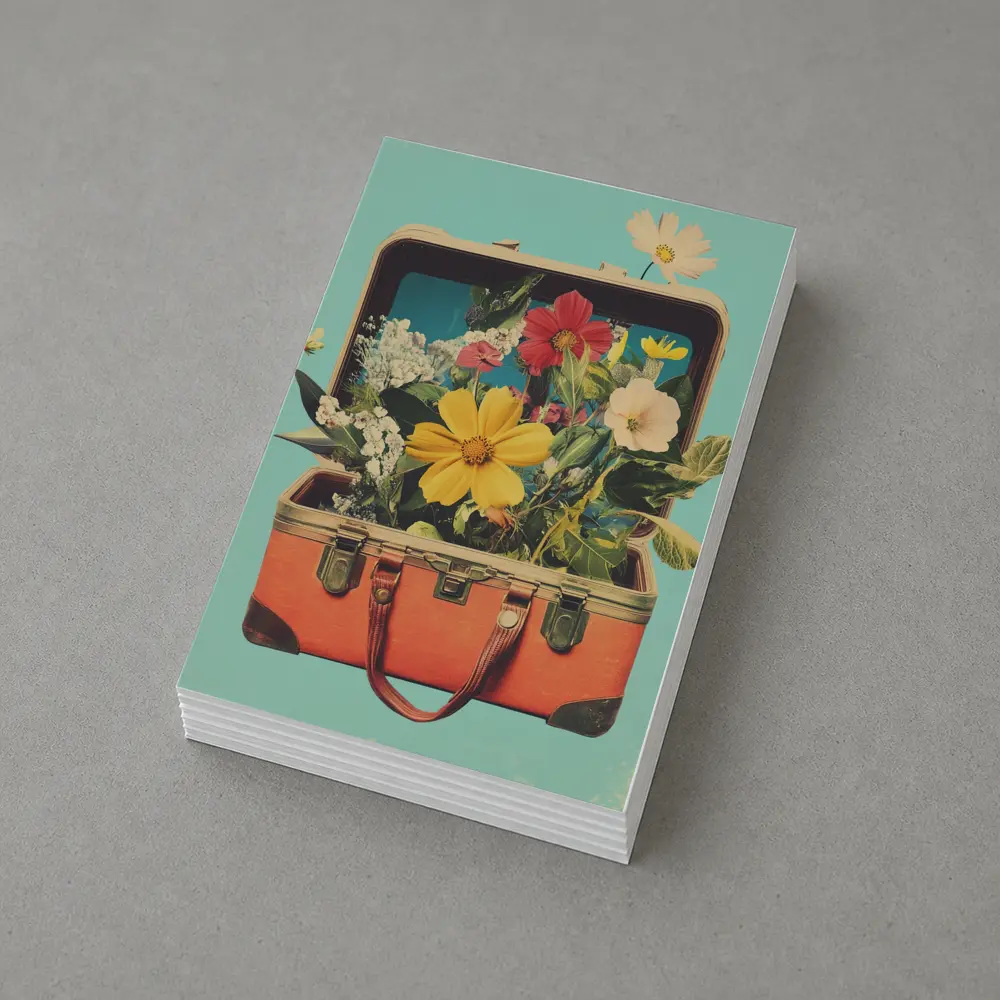 Vintage Suitcase Overflowing With Mixed Flowers – Postcards