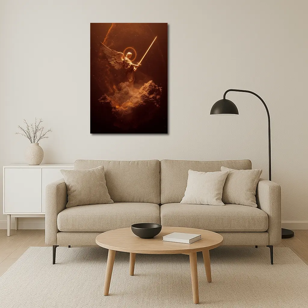 Archangel Warrior With Sword Cosmic Background – Wall Art