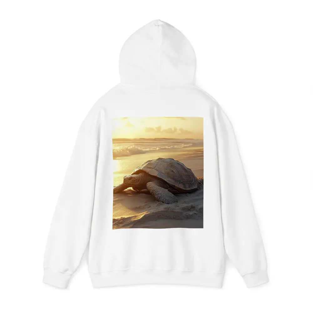 Sea Turtle Crawling on Sandy Beach Sunset – Hoodies