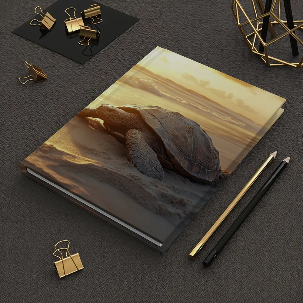 Sea Turtle Crawling on Sandy Beach Sunset – Notebooks