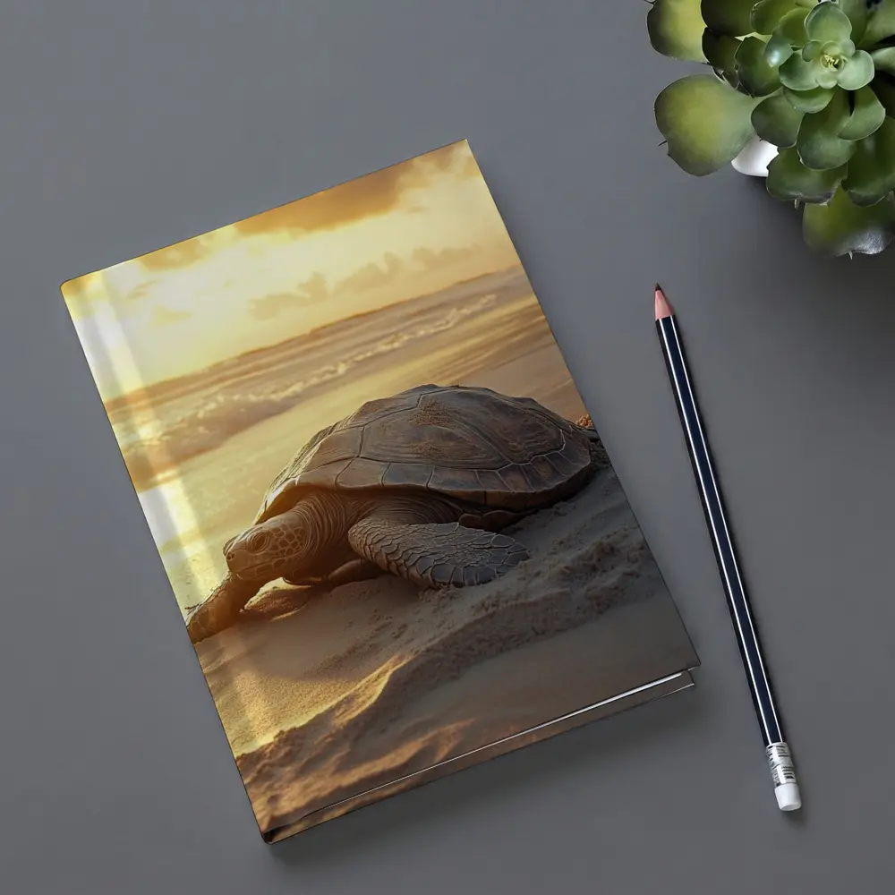 Sea Turtle Crawling on Sandy Beach Sunset – Notebooks