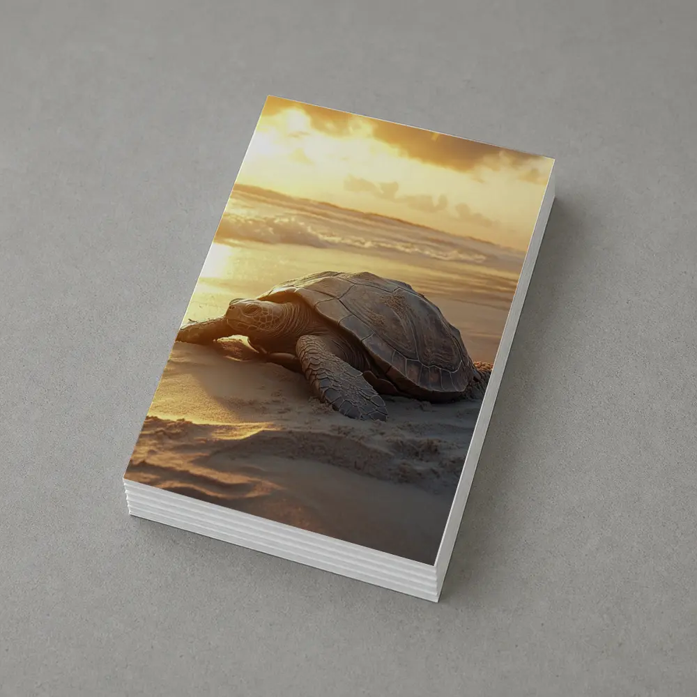 Sea Turtle Crawling on Sandy Beach Sunset – Postcards