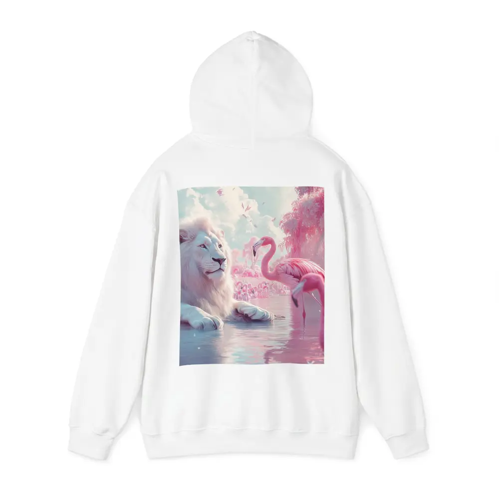 White Lion Pink Flamingos Dreamy Fantasy Scene – Hoodies