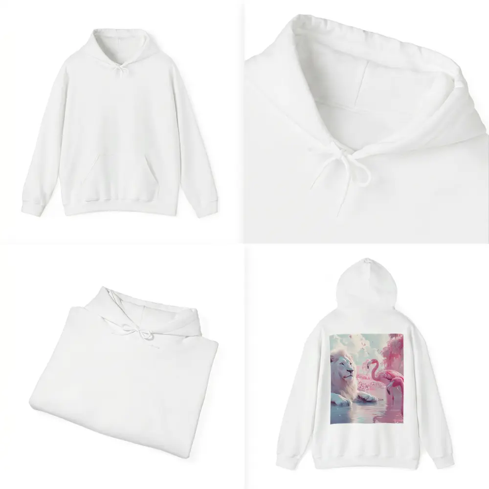 White Lion Pink Flamingos Dreamy Fantasy Scene – Hoodies