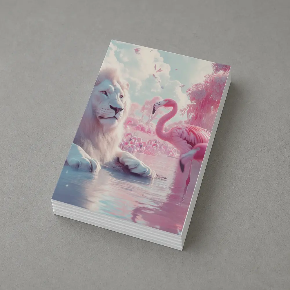 White Lion Pink Flamingos Dreamy Fantasy Scene – Postcards