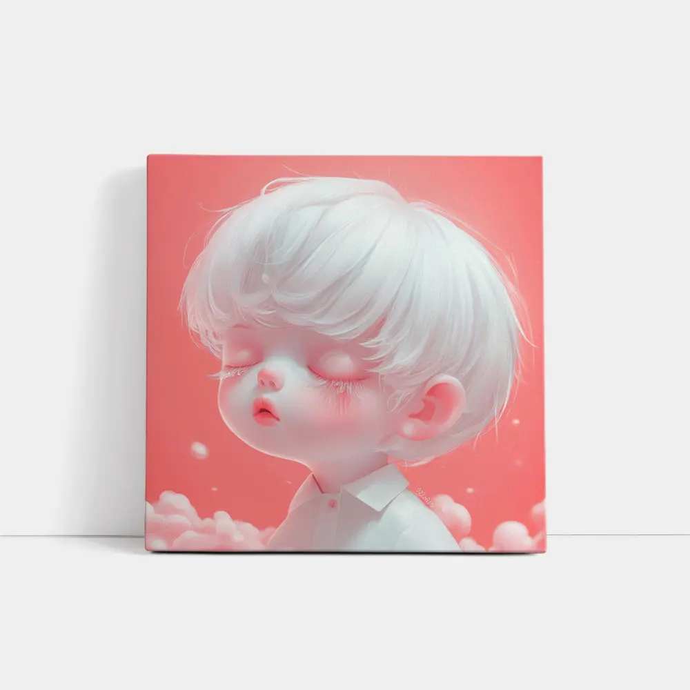 Cute Anime Boy White Hair Pink Sky – Wall Art