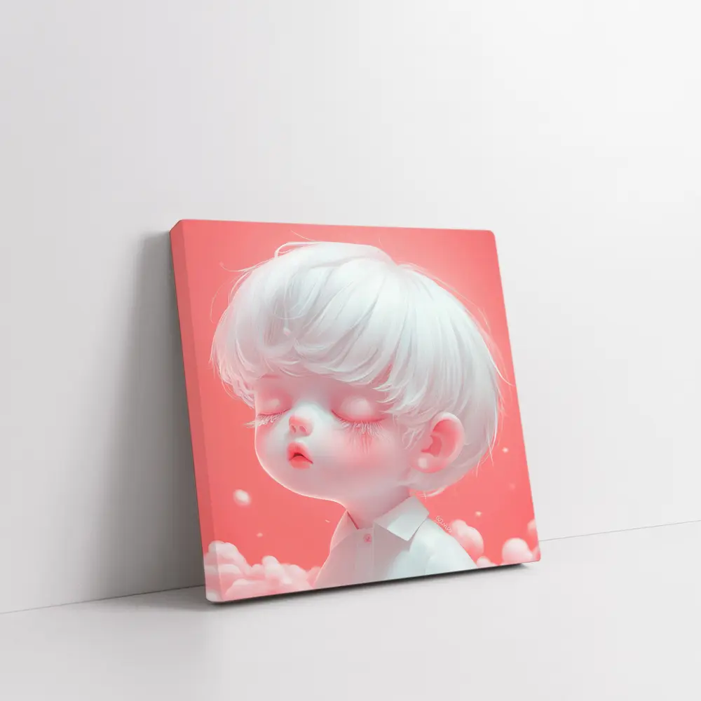 Cute Anime Boy White Hair Pink Sky – Wall Art
