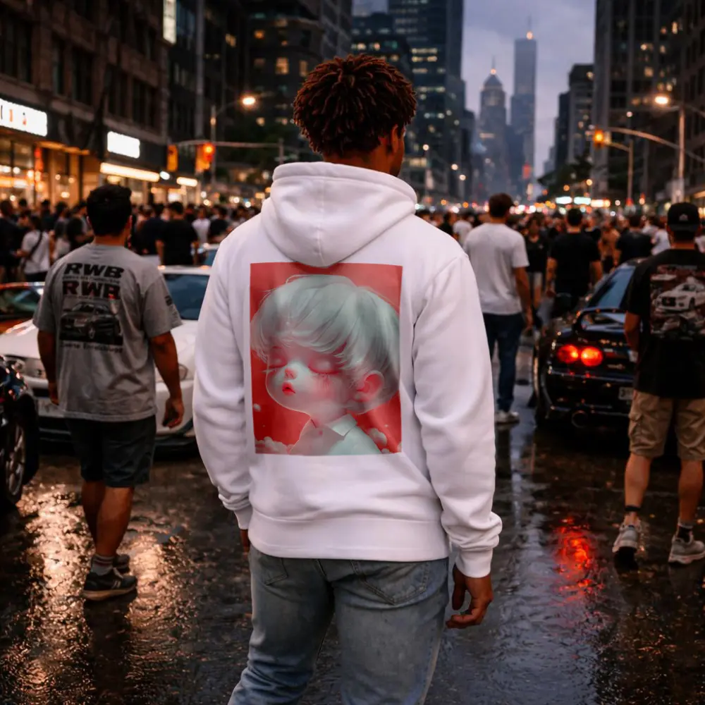 Cute Anime Boy White Hair Pink Sky – Hoodies