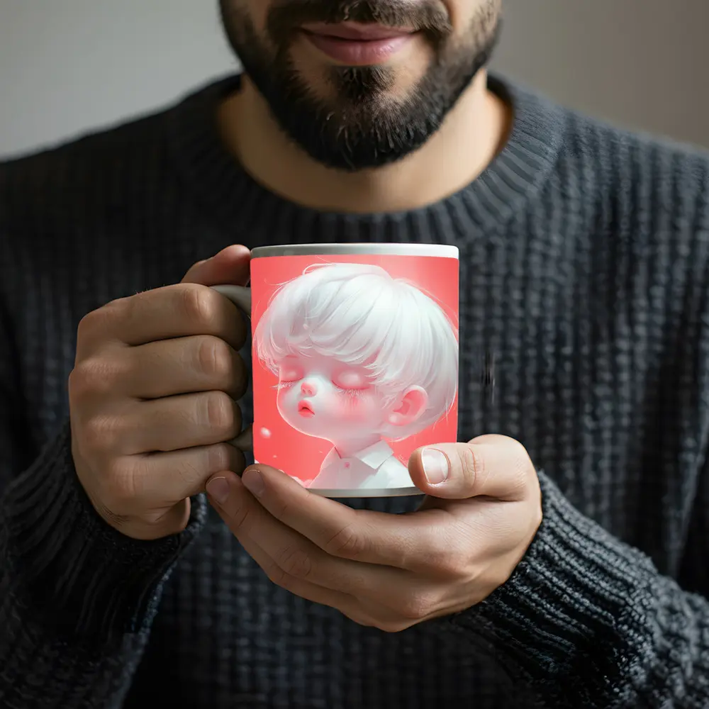 Cute Anime Boy White Hair Pink Sky – Mugs