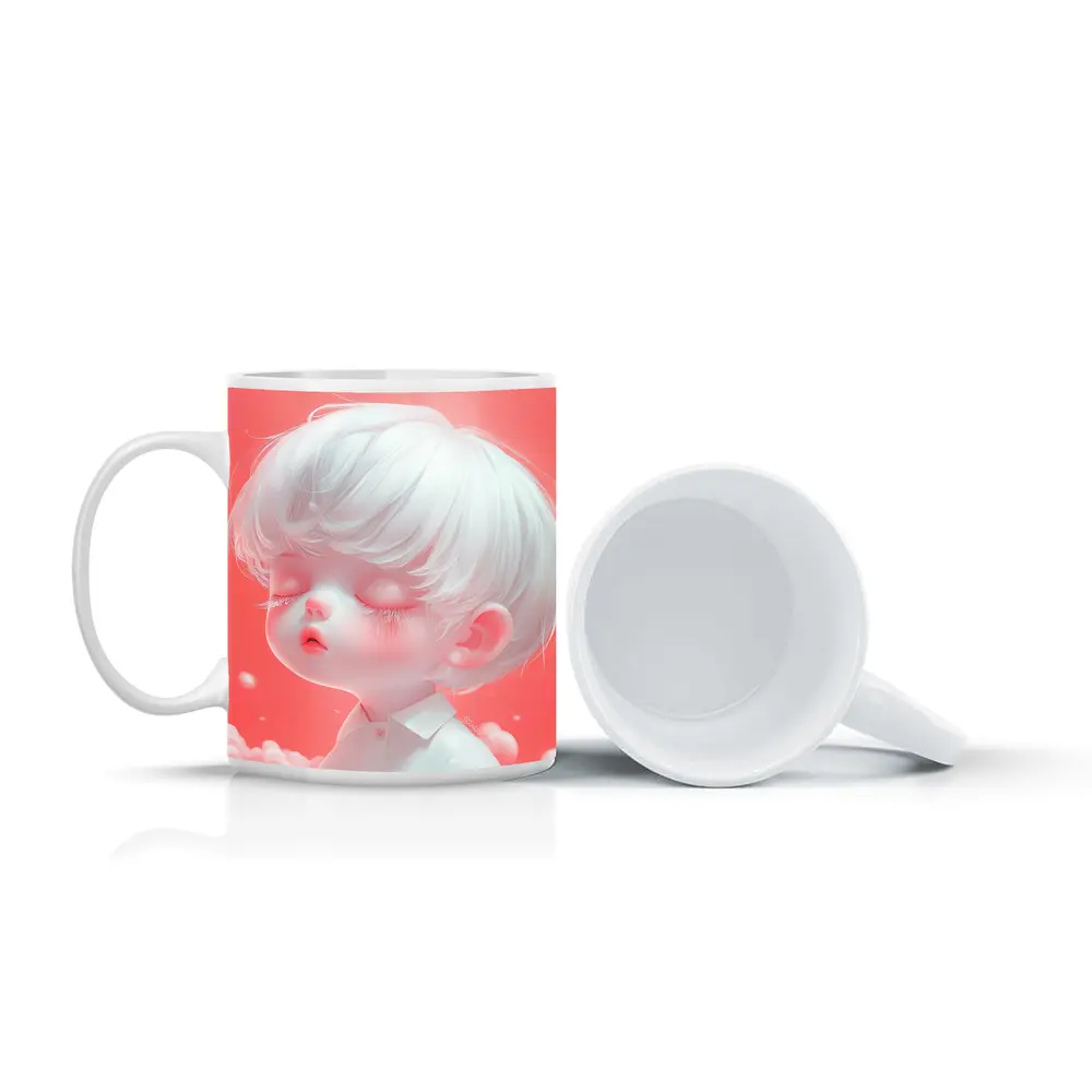 Cute Anime Boy White Hair Pink Sky – Mugs