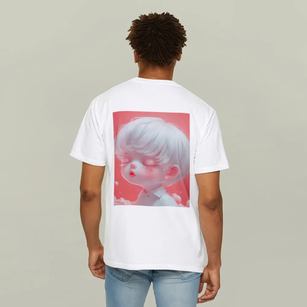 Cute Anime Boy White Hair Pink Sky – T-Shirts