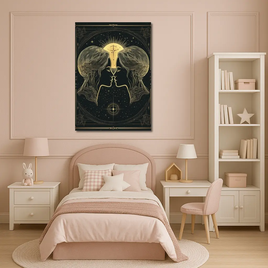 Gemini Twin Faces Gold Celestial Art – Wall Art