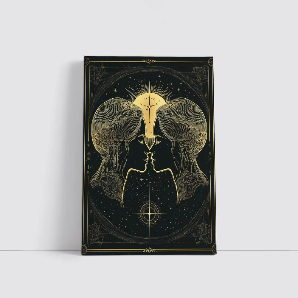 Gemini Twin Faces Gold Celestial Art – Wall Art