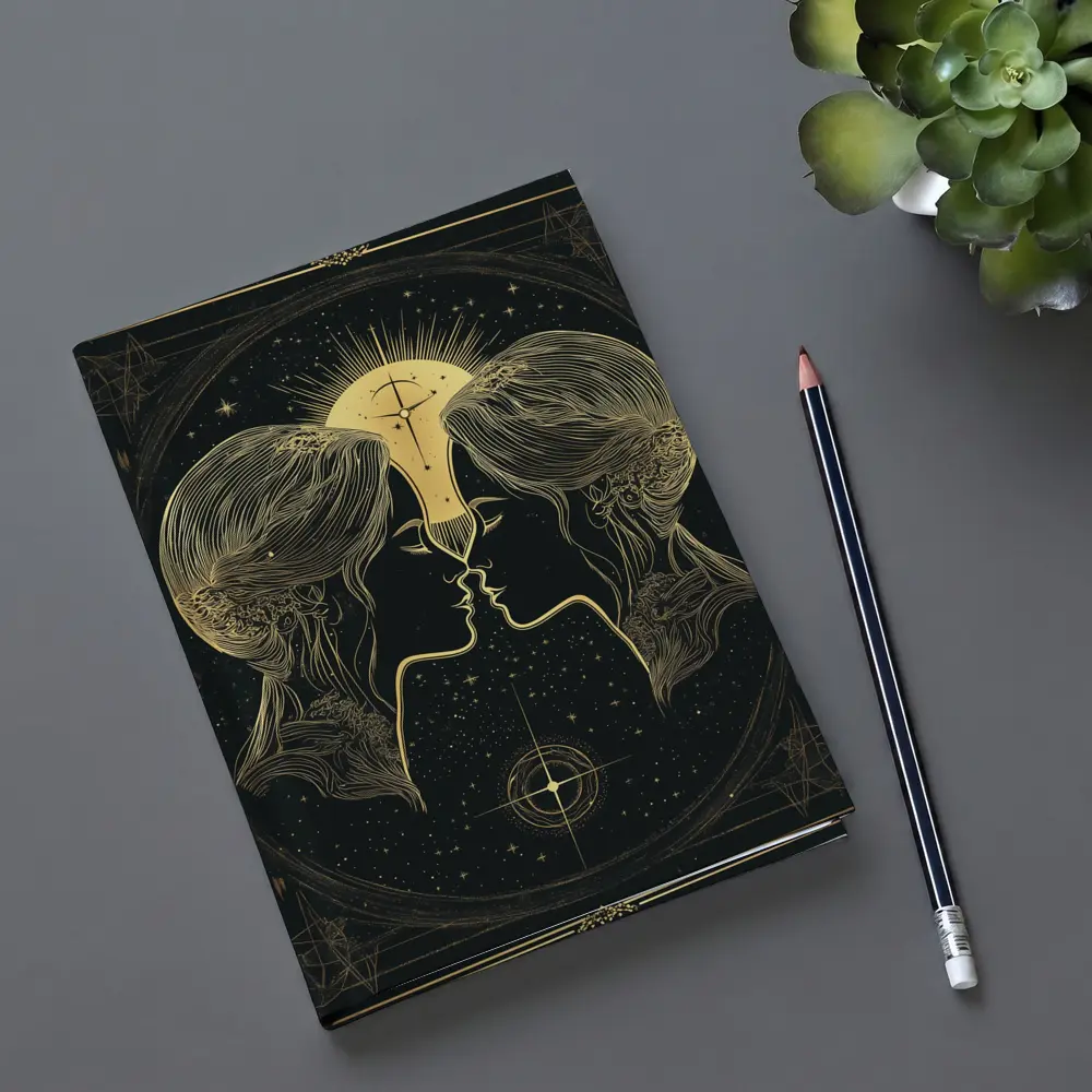 Gemini Twin Faces Gold Celestial Art – Notebooks