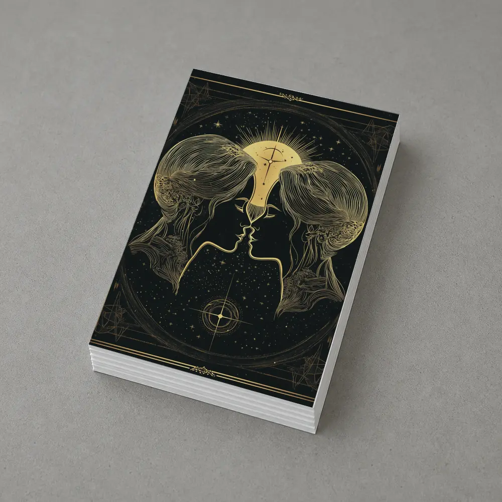 Gemini Twin Faces Gold Celestial Art – Postcards