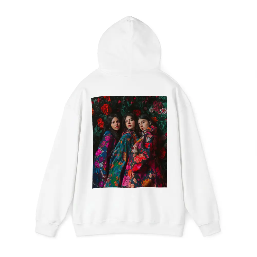 Three Women Floral Coat Dark Flower Background – Hoodies