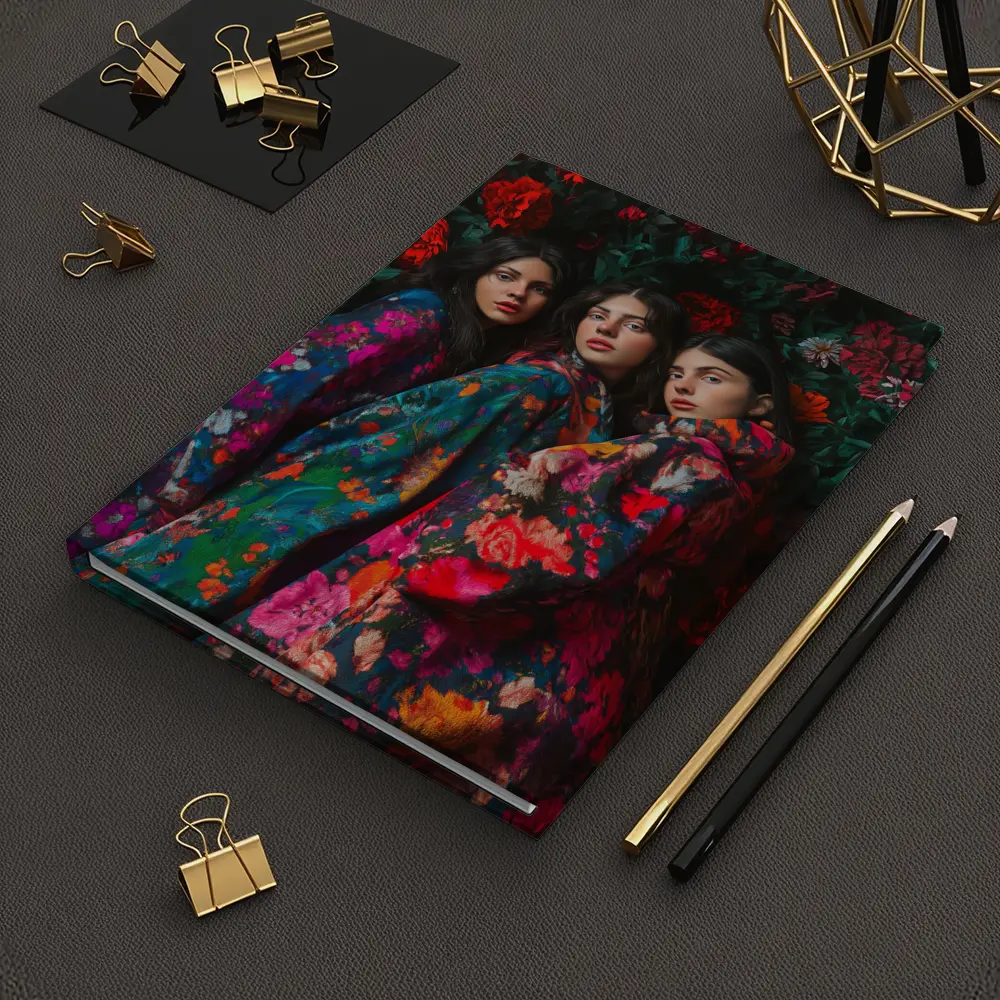 Three Women Floral Coat Dark Flower Background – Notebooks