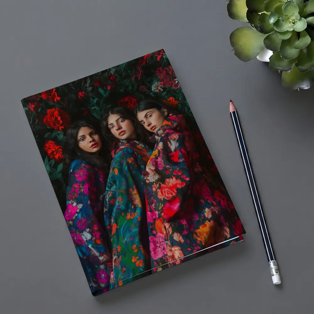 Three Women Floral Coat Dark Flower Background – Notebooks