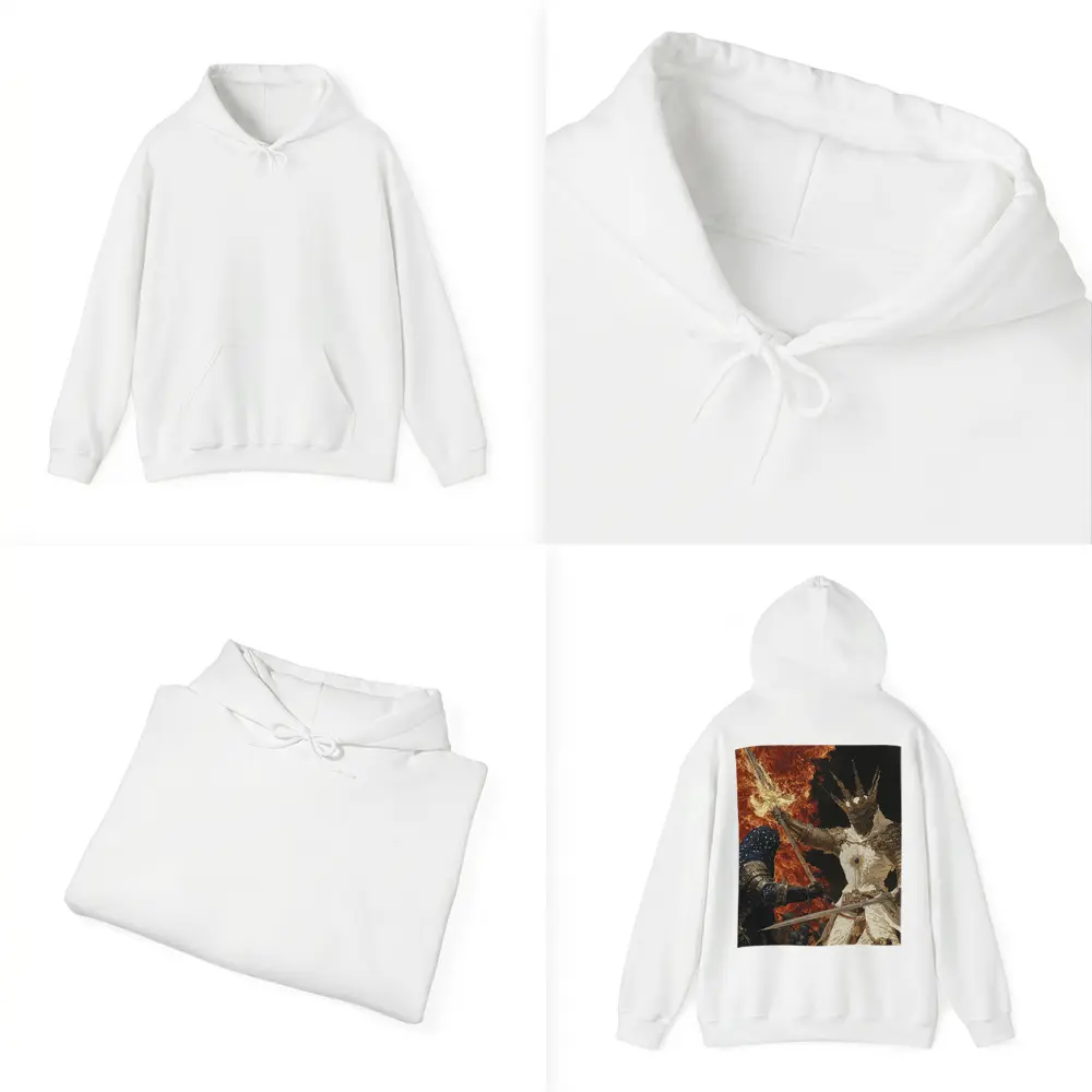 Dark Fantasy Knight Battle Fire Background – Hoodies