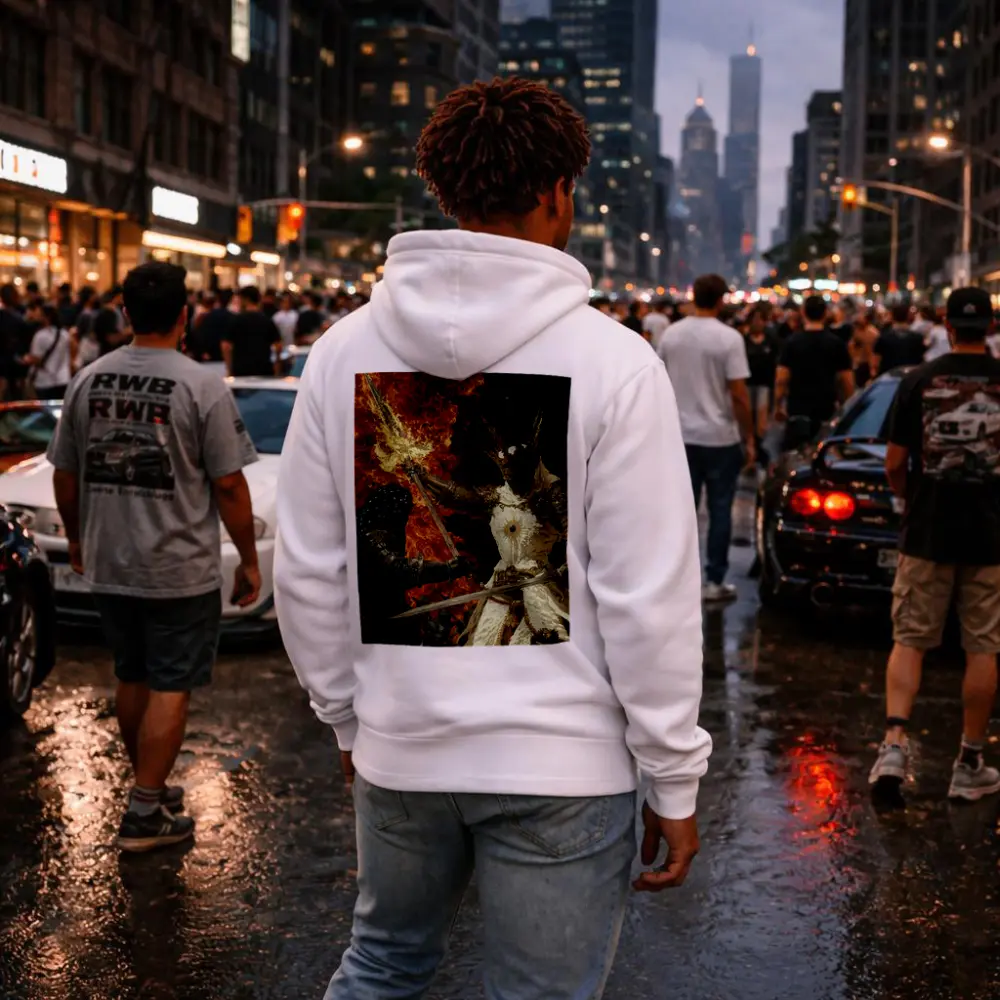 Dark Fantasy Knight Battle Fire Background – Hoodies