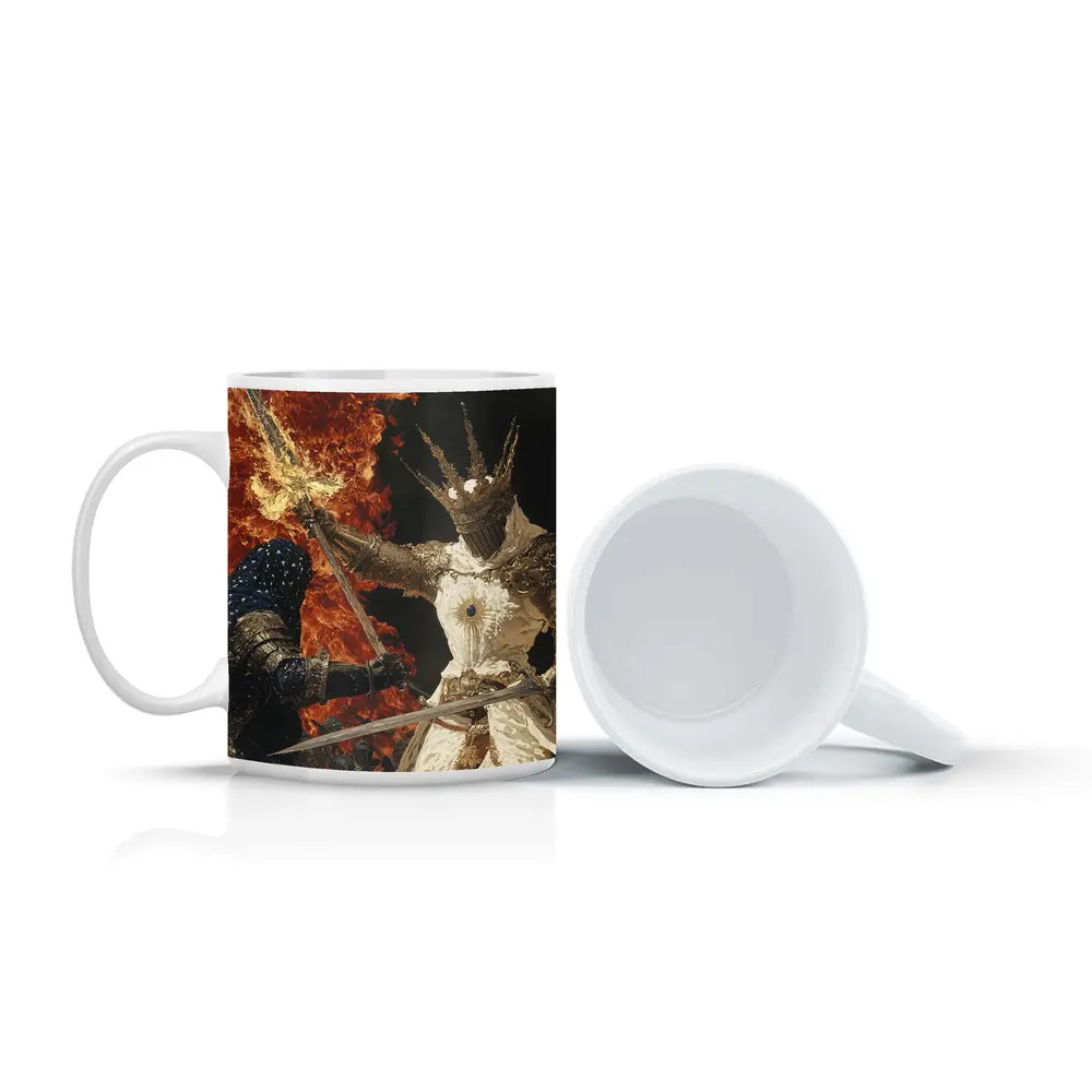 Dark Fantasy Knight Battle Fire Background – Mugs
