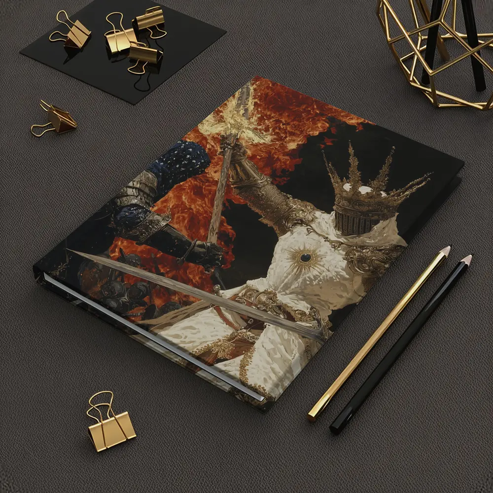Dark Fantasy Knight Battle Fire Background – Notebooks