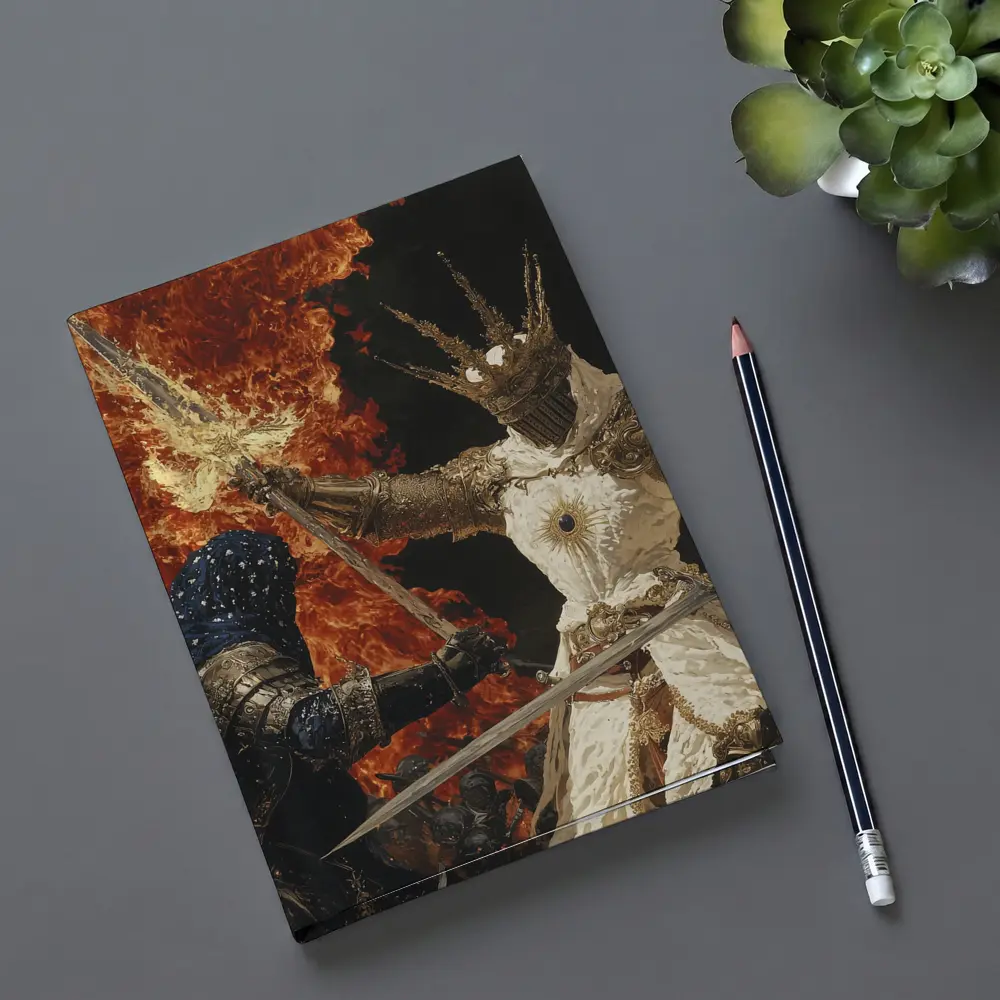 Dark Fantasy Knight Battle Fire Background – Notebooks