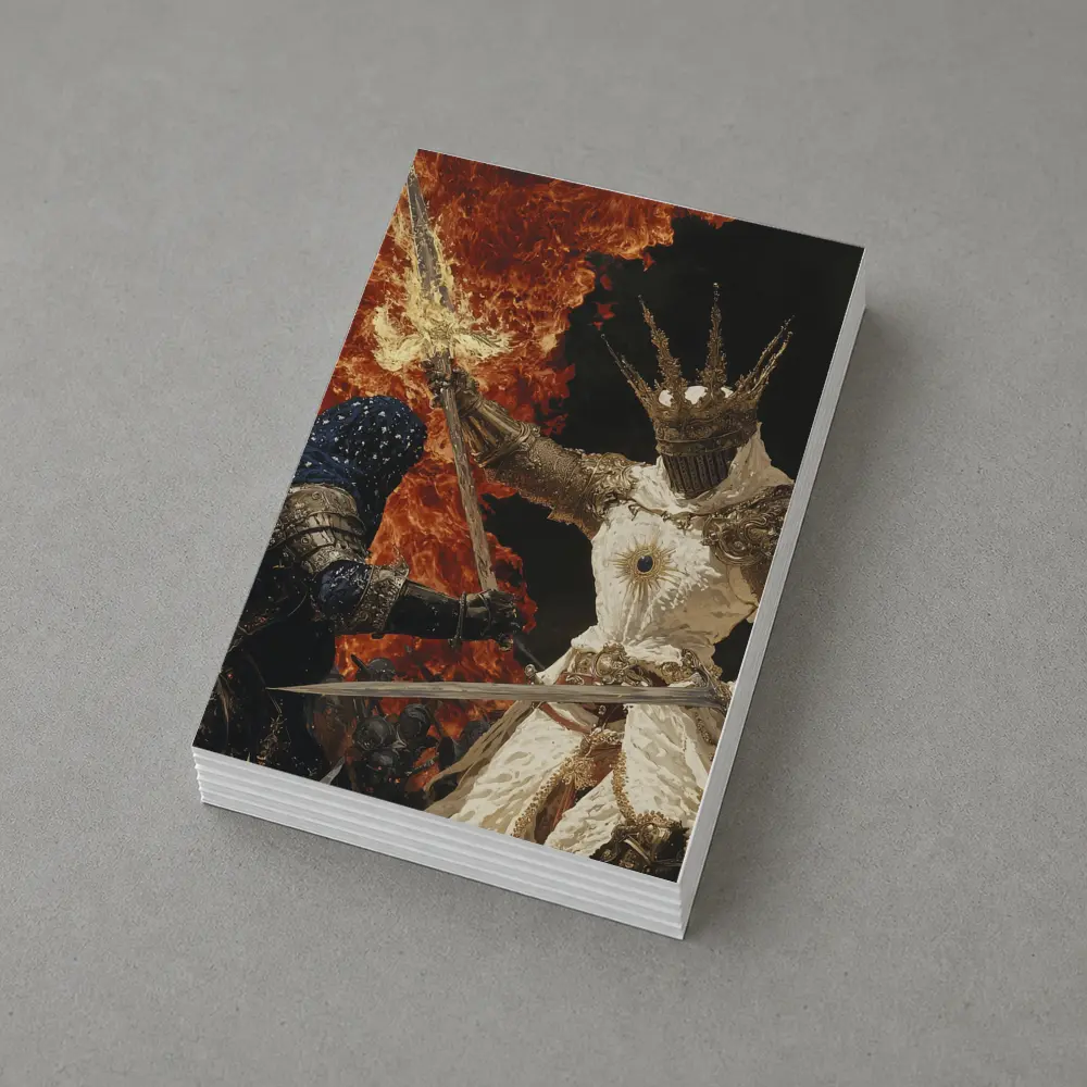 Dark Fantasy Knight Battle Fire Background – Postcards