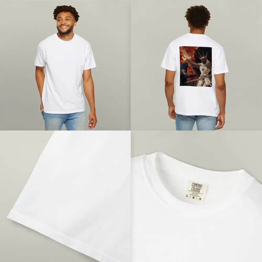 Dark Fantasy Knight Battle Fire Background – T-Shirts