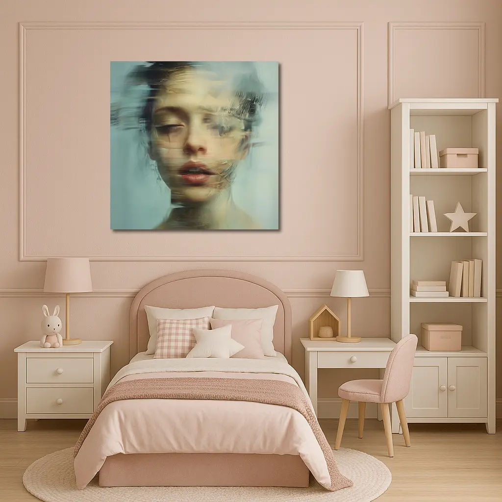 Surreal Woman Portrait Dissolving Abstract Blue – Wall Art