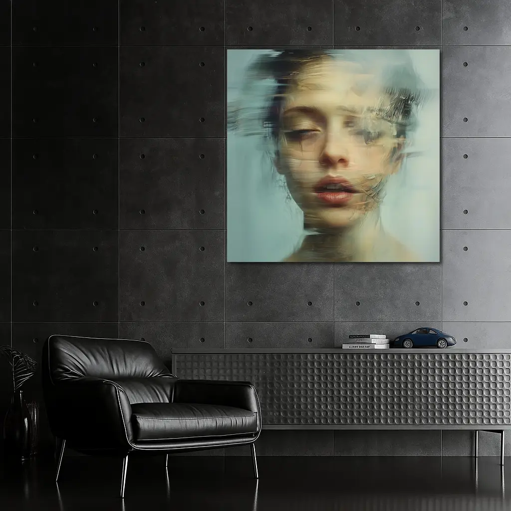 Surreal Woman Portrait Dissolving Abstract Blue – Wall Art