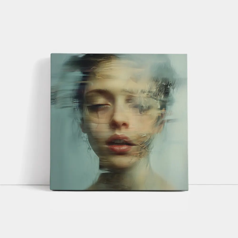 Surreal Woman Portrait Dissolving Abstract Blue – Wall Art
