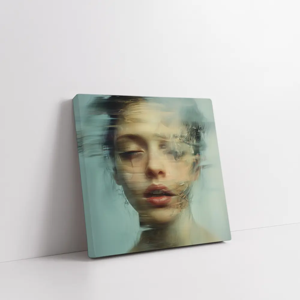 Surreal Woman Portrait Dissolving Abstract Blue – Wall Art