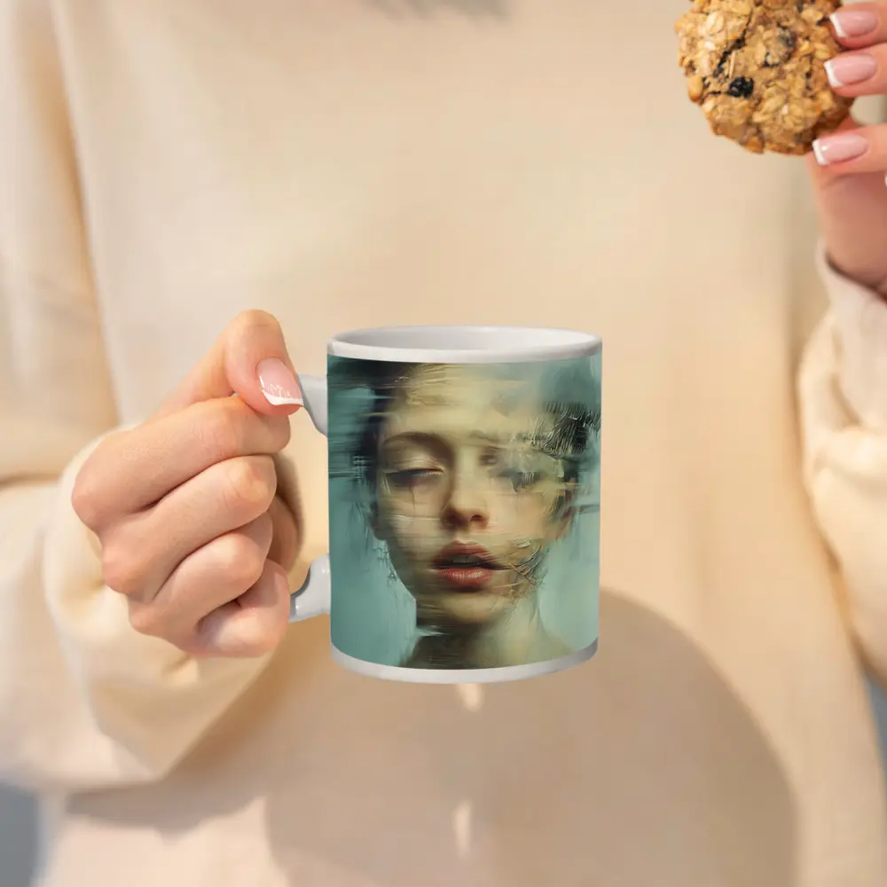 Surreal Woman Portrait Dissolving Abstract Blue – Mugs