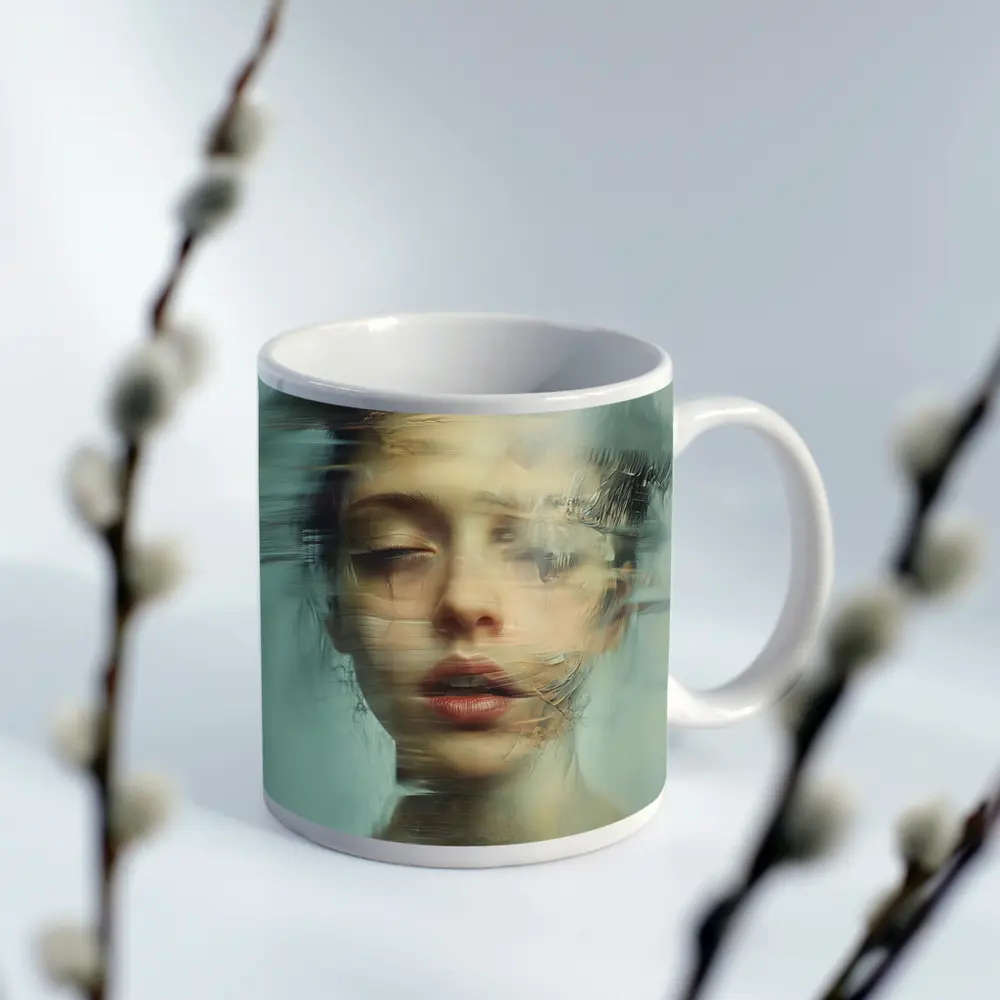 Surreal Woman Portrait Dissolving Abstract Blue – Mugs