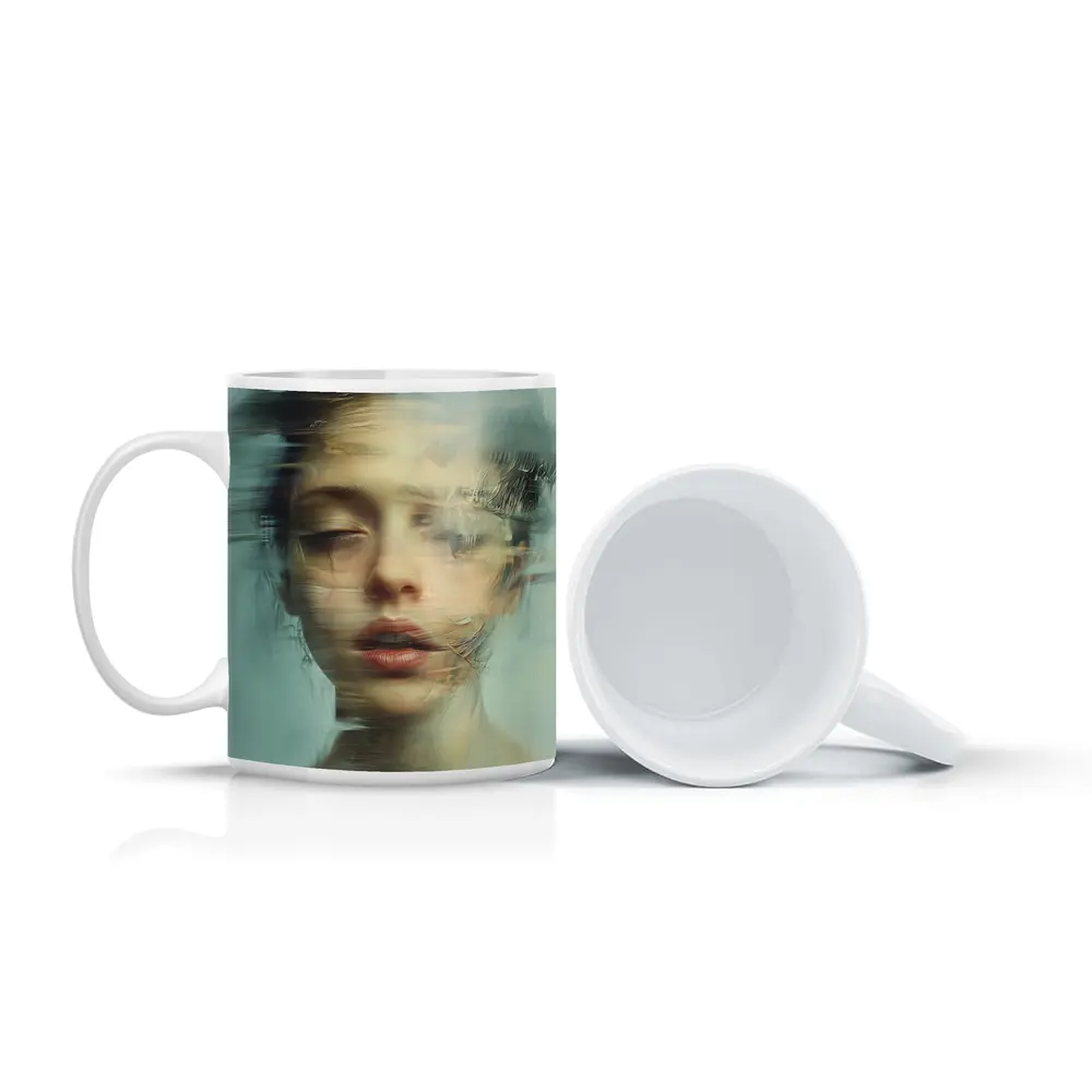 Surreal Woman Portrait Dissolving Abstract Blue – Mugs