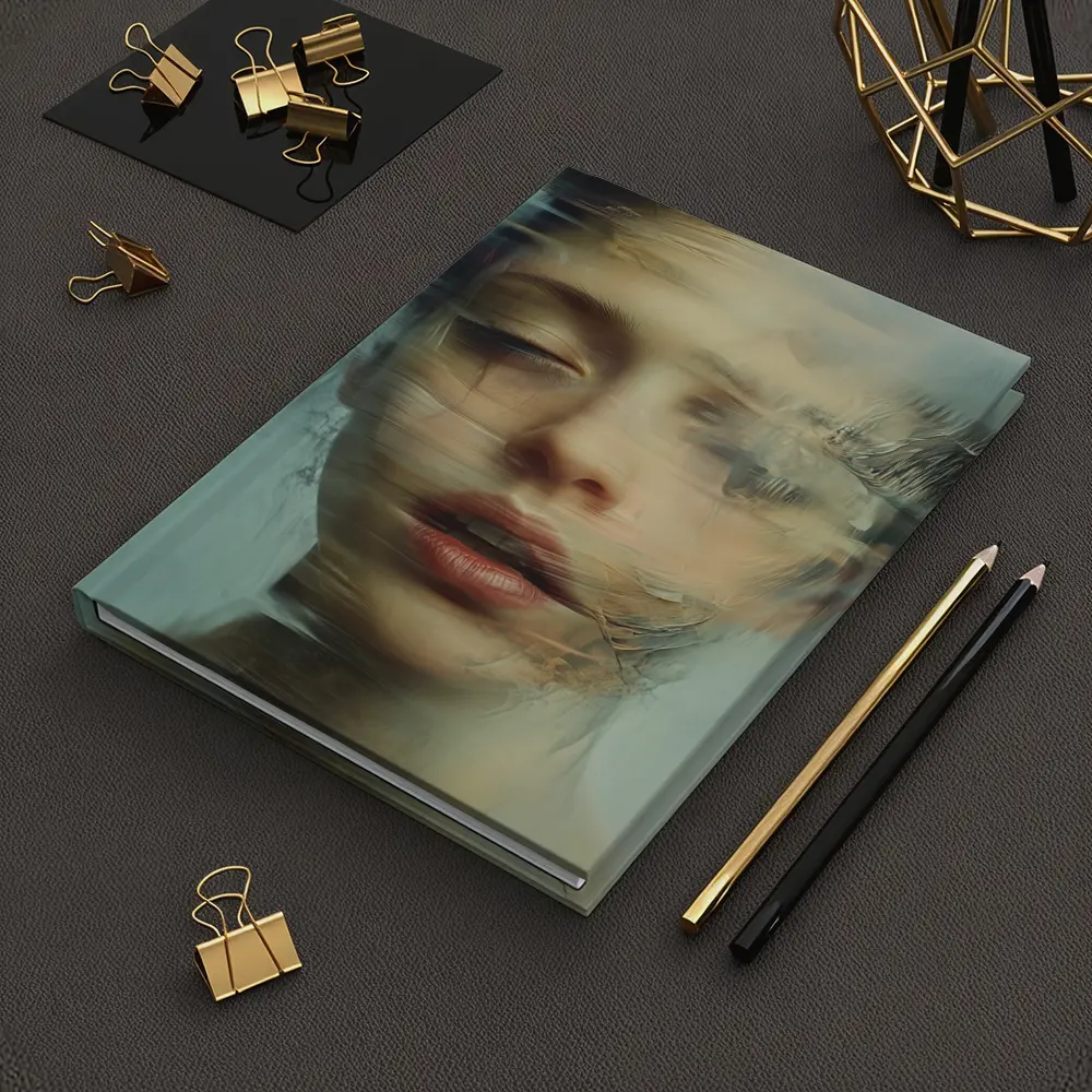 Surreal Woman Portrait Dissolving Abstract Blue – Notebooks